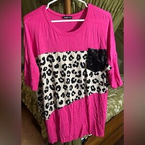 HEIMISH USA Fuchsia Leopard Tee with Black Sequin Accent